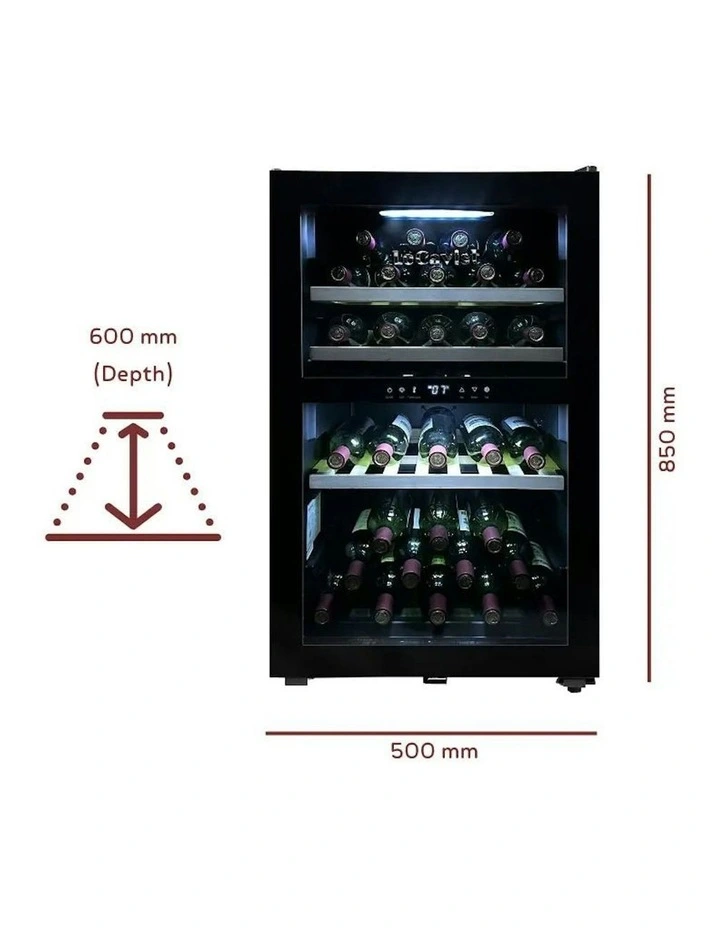 Freestanding 56 Bottle Dual Zone Wine Cabinet in Black image 2