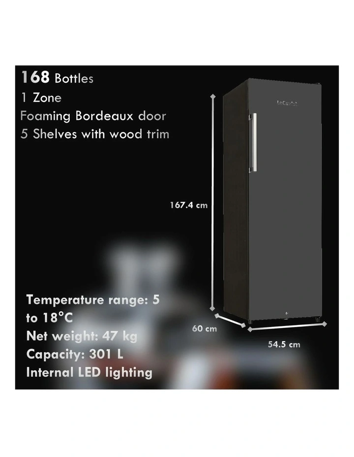LECAVIST Wine Cellar Fridge 168 Bottle Single Zone Freestanding in Black image 5