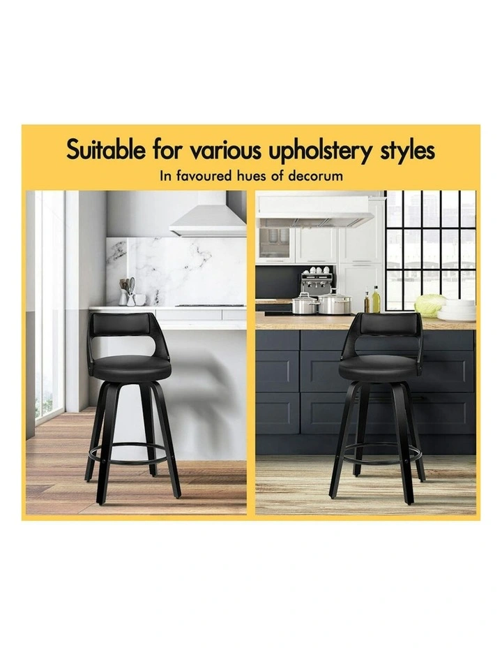 ALFORDSON Set of 2 Eden Elegant Modern Style Bar Stools (All Black) image 3