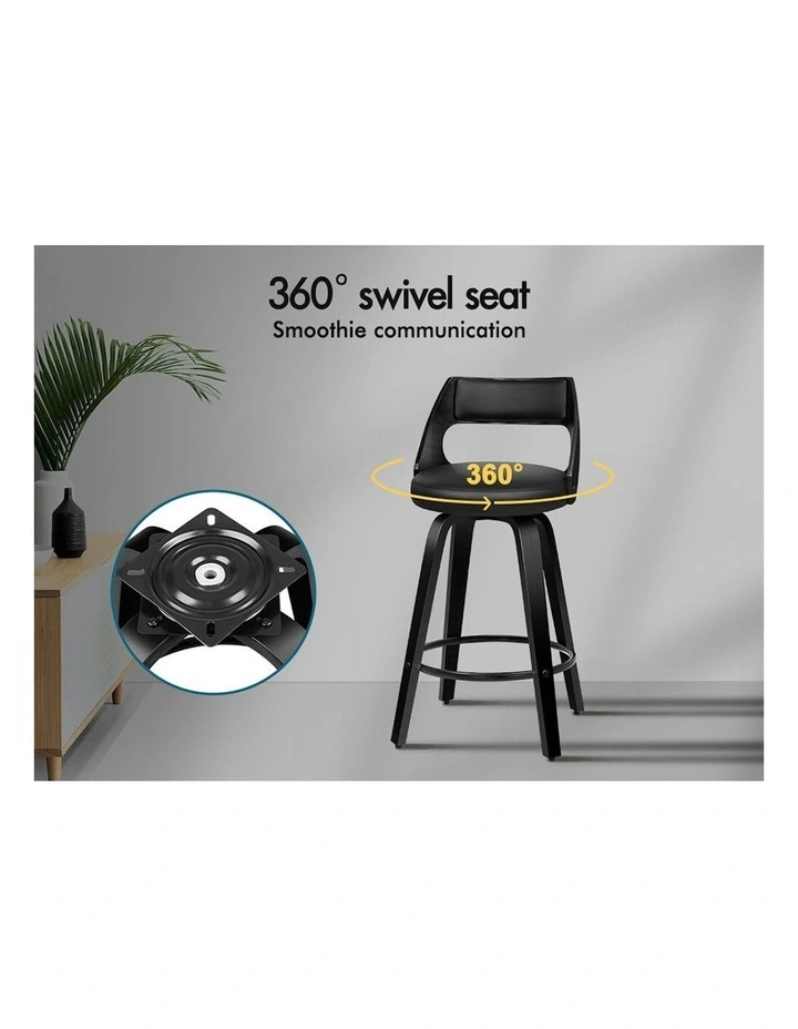 ALFORDSON Set of 2 Eden Elegant Modern Style Bar Stools (All Black) image 4