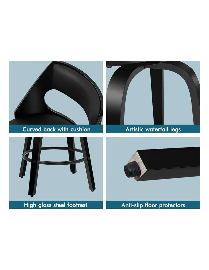 ALFORDSON Set of 2 Eden Elegant Modern Style Bar Stools (All Black) image 5