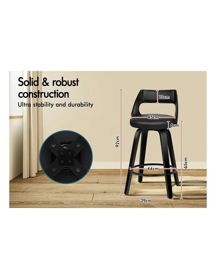 ALFORDSON Set of 2 Eden Elegant Modern Style Bar Stools (All Black) image 6