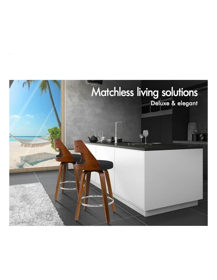 ALFORDSON Set of 2 Eden Elegant Modern Style Bar Stools (Fabric Black) image 2