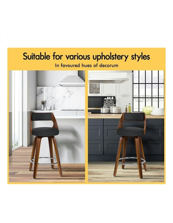 ALFORDSON Set of 2 Eden Elegant Modern Style Bar Stools (Fabric Black) image 4