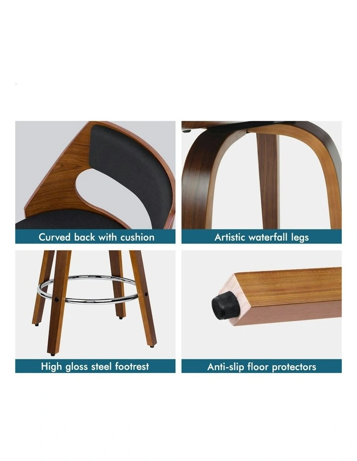 ALFORDSON Set of 2 Eden Elegant Modern Style Bar Stools (Fabric Black) image 6