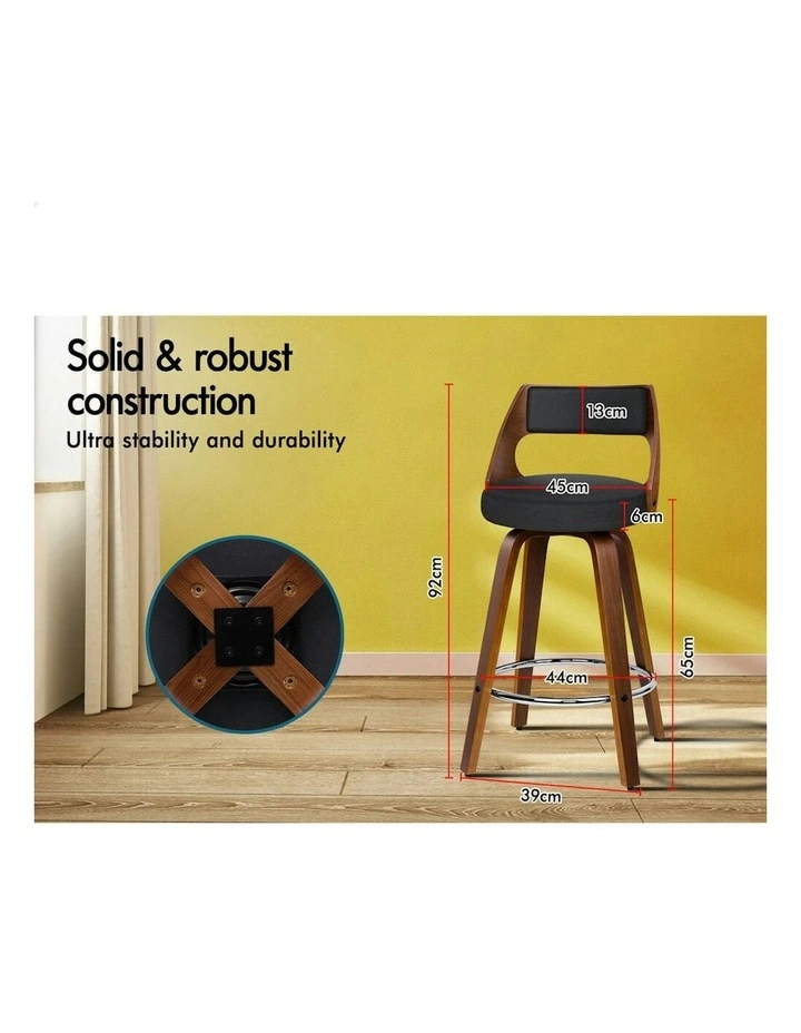 ALFORDSON Set of 2 Eden Elegant Modern Style Bar Stools (Fabric Black) image 7