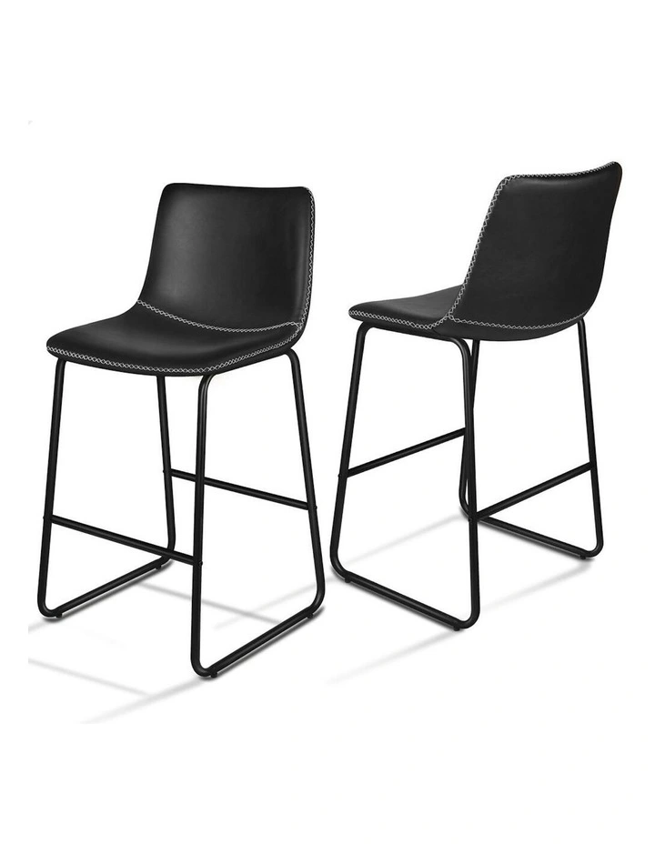 ALFORDSON 2x Bar Stools 66cm Kitchen Counter Metal Vintage Dining Chairs Black image 1