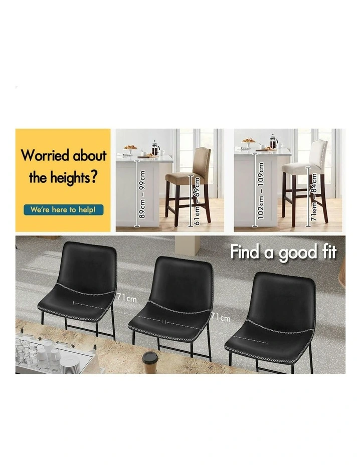 ALFORDSON 2x Bar Stools 66cm Kitchen Counter Metal Vintage Dining Chairs Black image 2