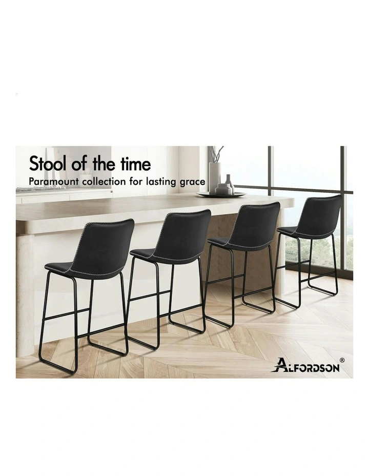 ALFORDSON 2x Bar Stools 66cm Kitchen Counter Metal Vintage Dining Chairs Black image 4