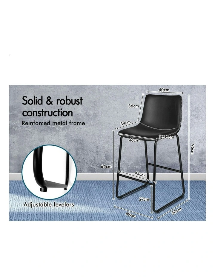 ALFORDSON 2x Bar Stools 66cm Kitchen Counter Metal Vintage Dining Chairs Black image 7
