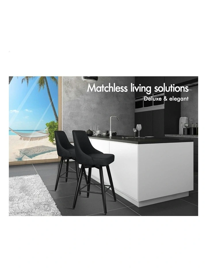 ALFORDSON 2x Swivel Bar Stools Kitchen Dining Chair Cafe Metal All Black image 2