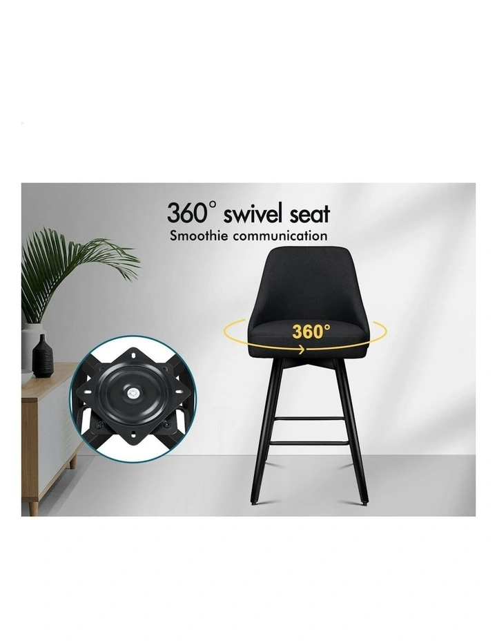 ALFORDSON 2x Swivel Bar Stools Kitchen Dining Chair Cafe Metal All Black image 3