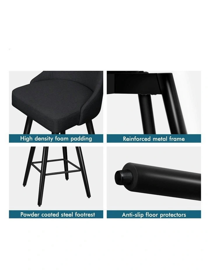 ALFORDSON 2x Swivel Bar Stools Kitchen Dining Chair Cafe Metal All Black image 6