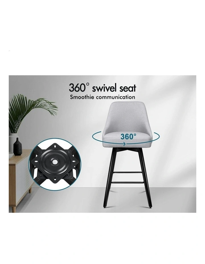 ALFORDSON 2x Swivel Bar Stools Kitchen Dining Chair Cafe Metal Light Grey image 3