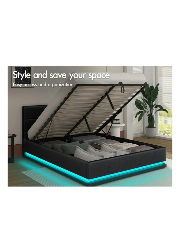 ALFORDSON Bed Frame Double Size Platform RGB LED Gas Lift Base Storage Charcoal image 3