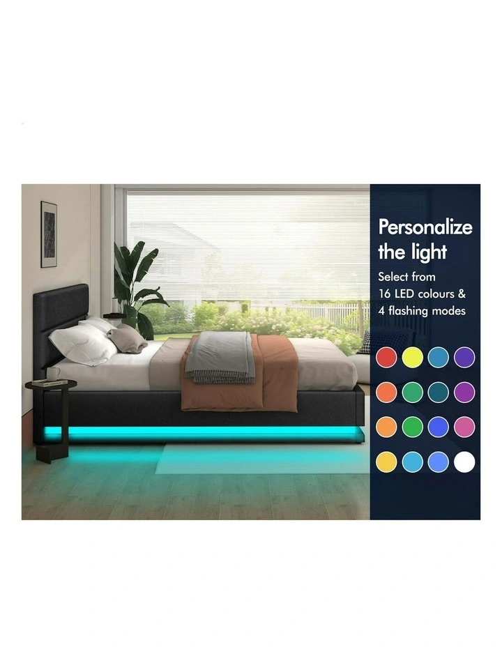 ALFORDSON Bed Frame Double Size Platform RGB LED Gas Lift Base Storage Charcoal image 4