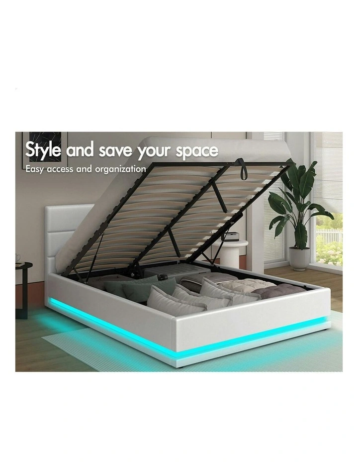 ALFORDSON Bed Frame Double Size Platform RGB LED Gas Lift Base Storage White image 3