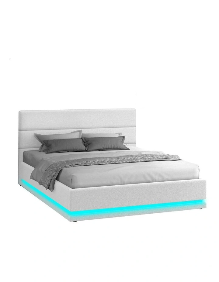 ALFORDSON Bed Frame King Size Platform RGB LED Gas Lift Base Storage Boucle image 1