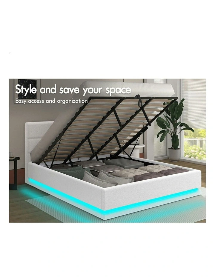 ALFORDSON Bed Frame King Size Platform RGB LED Gas Lift Base Storage Boucle image 3