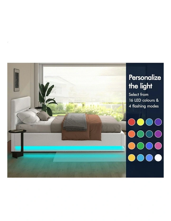 ALFORDSON Bed Frame King Size Platform RGB LED Gas Lift Base Storage Boucle image 4