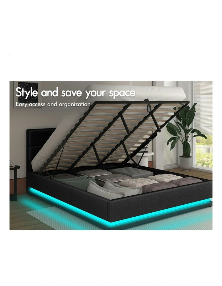 ALFORDSON Bed Frame King Size Platform RGB LED Gas Lift Base Storage Charcoal image 3