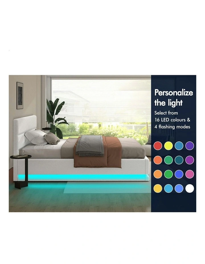ALFORDSON Bed Frame King Single Platform RGB LED Gas Lift Base Storage Boucle image 4