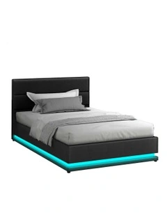 ALFORDSON Bed Frame King Single Platform RGB LED Gas Lift Base Storage Charcoal