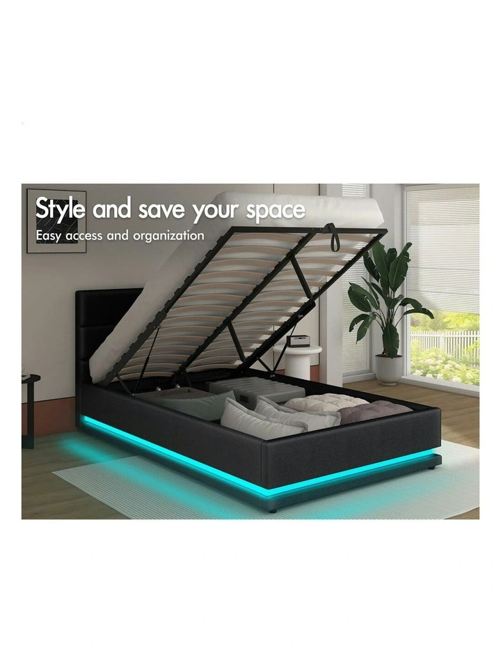 ALFORDSON Bed Frame King Single Platform RGB LED Gas Lift Base Storage Charcoal image 3