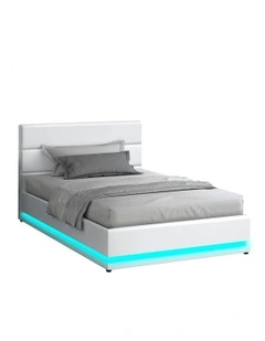 ALFORDSON Bed Frame King Single Size Platform RGB LED Gas Lift Base Storage White