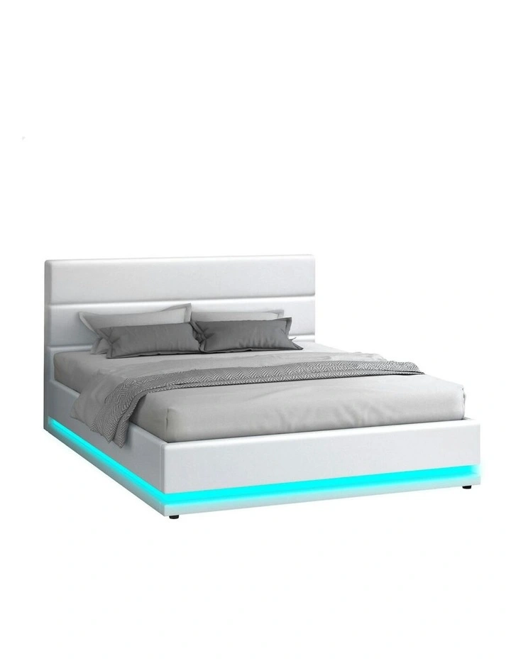 ALFORDSON Bed Frame King Size Platform RGB LED Gas Lift Base Storage White image 1