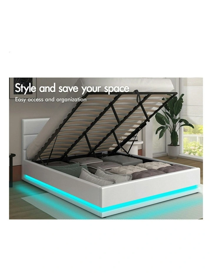 ALFORDSON Bed Frame King Size Platform RGB LED Gas Lift Base Storage White image 3