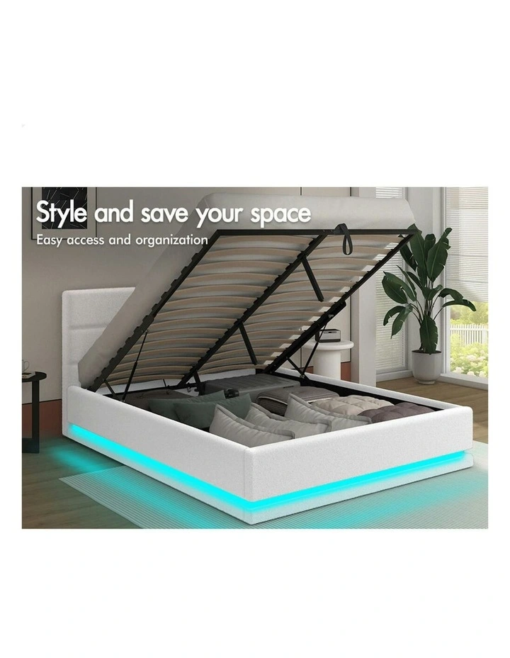 ALFORDSON Bed Frame Queen Size Platform RGB LED Gas Lift Base Storage Boucle image 3