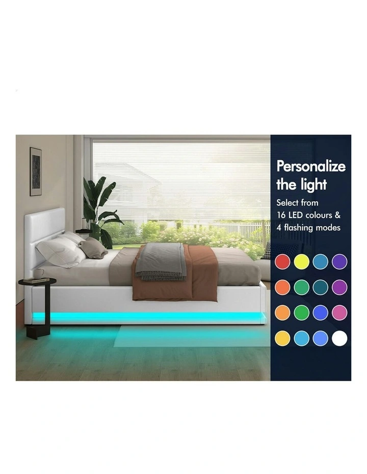 ALFORDSON Bed Frame Queen Size Platform RGB LED Gas Lift Base Storage White image 4