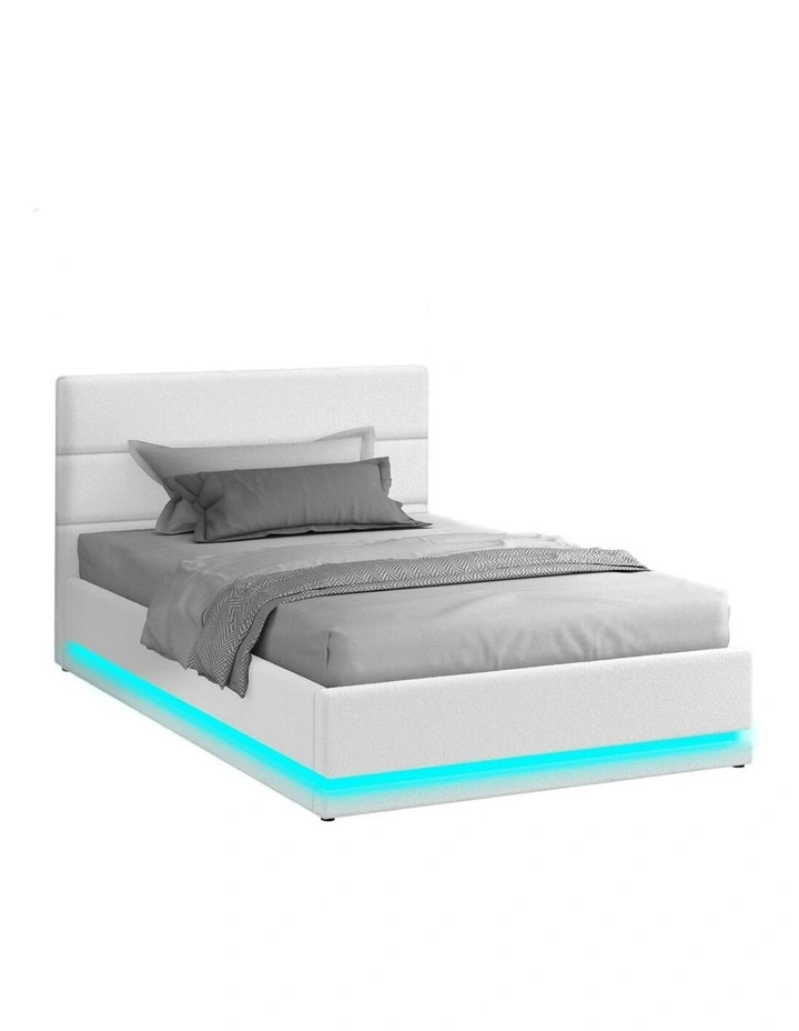 ALFORDSON Bed Frame Single Size Platform RGB LED Gas Lift Base Storage Boucle image 1