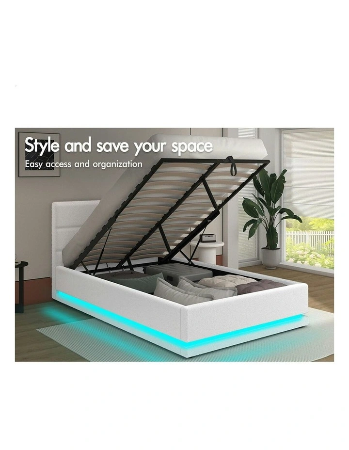 ALFORDSON Bed Frame Single Size Platform RGB LED Gas Lift Base Storage Boucle image 3