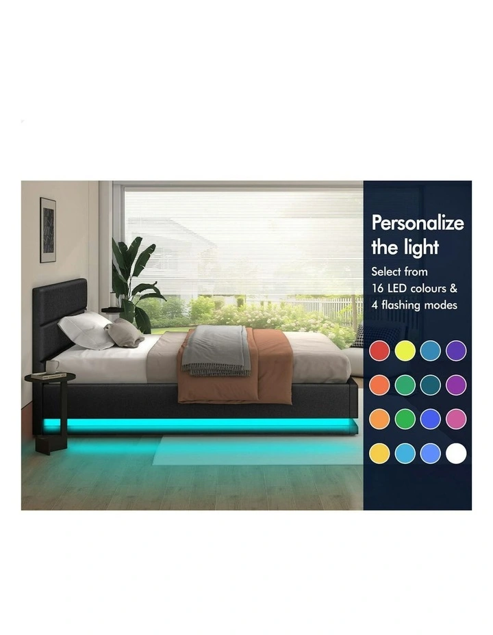 ALFORDSON Bed Frame Single Size Platform RGB LED Gas Lift Base Storage Charcoal image 4