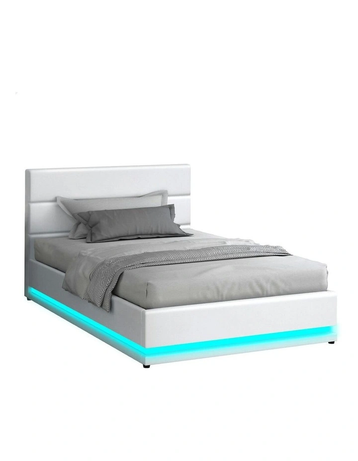 ALFORDSON Bed Frame Single Size Platform RGB LED Gas Lift Base Storage White image 1