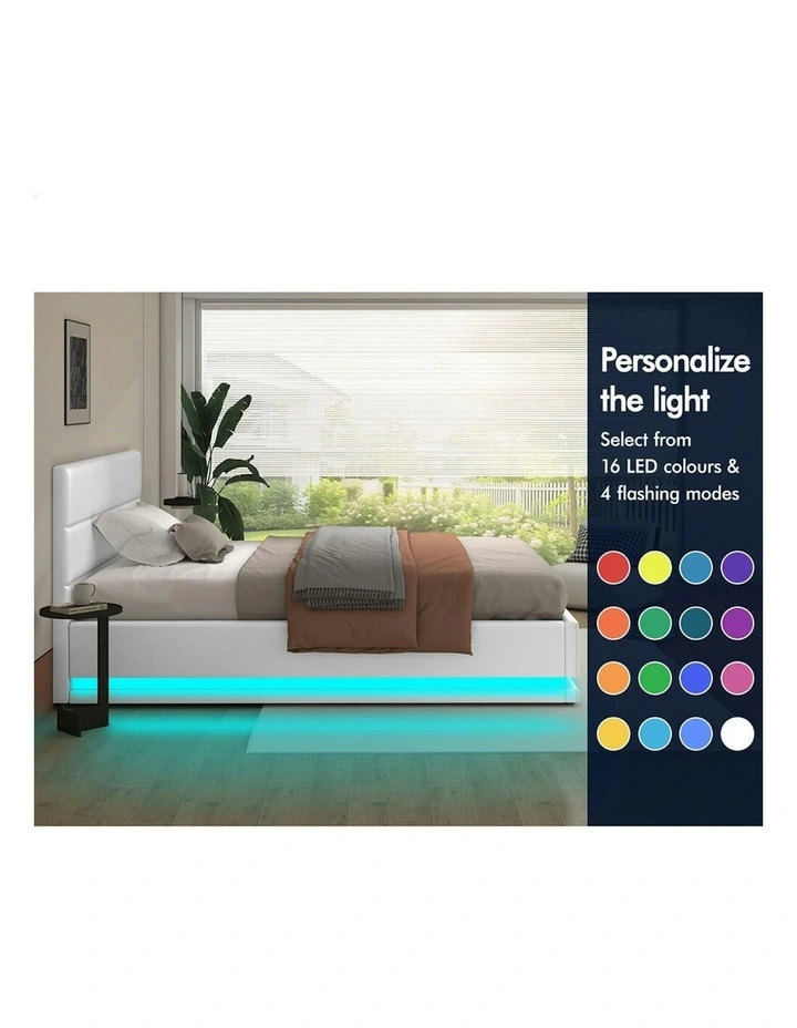ALFORDSON Bed Frame Single Size Platform RGB LED Gas Lift Base Storage White image 4