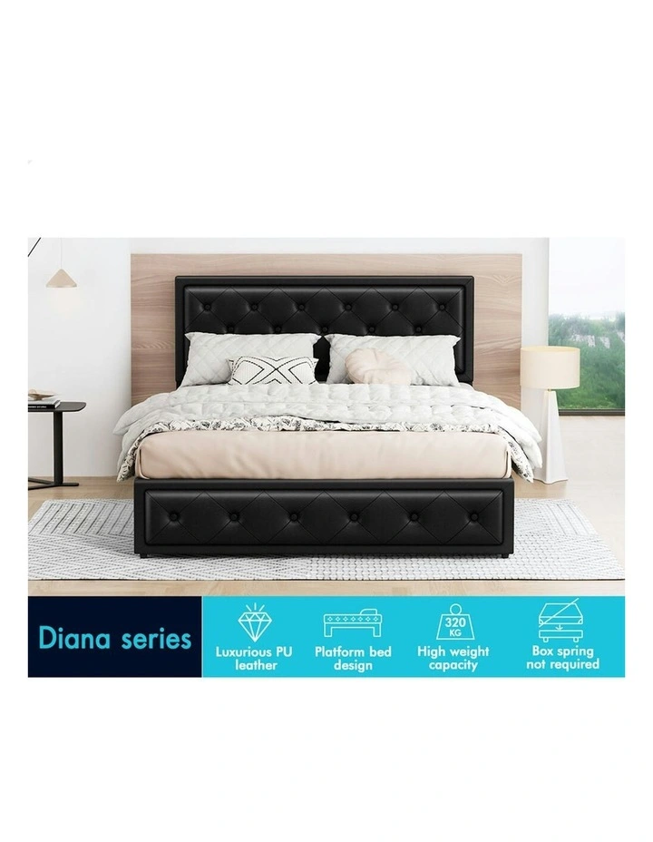 ALFORDSON Bed Frame Double Size Gas Lift Storage Mattress Base Leather DIANA Black image 2