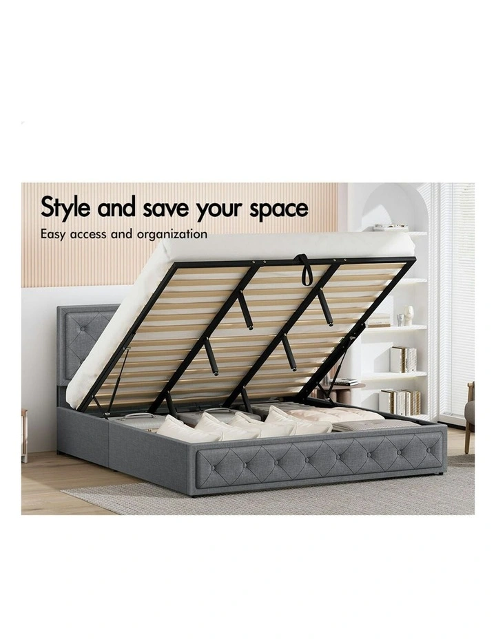 ALFORDSON Bed Frame King Size Gas Lift Storage Mattress Base Fabric Grey DIANA image 3