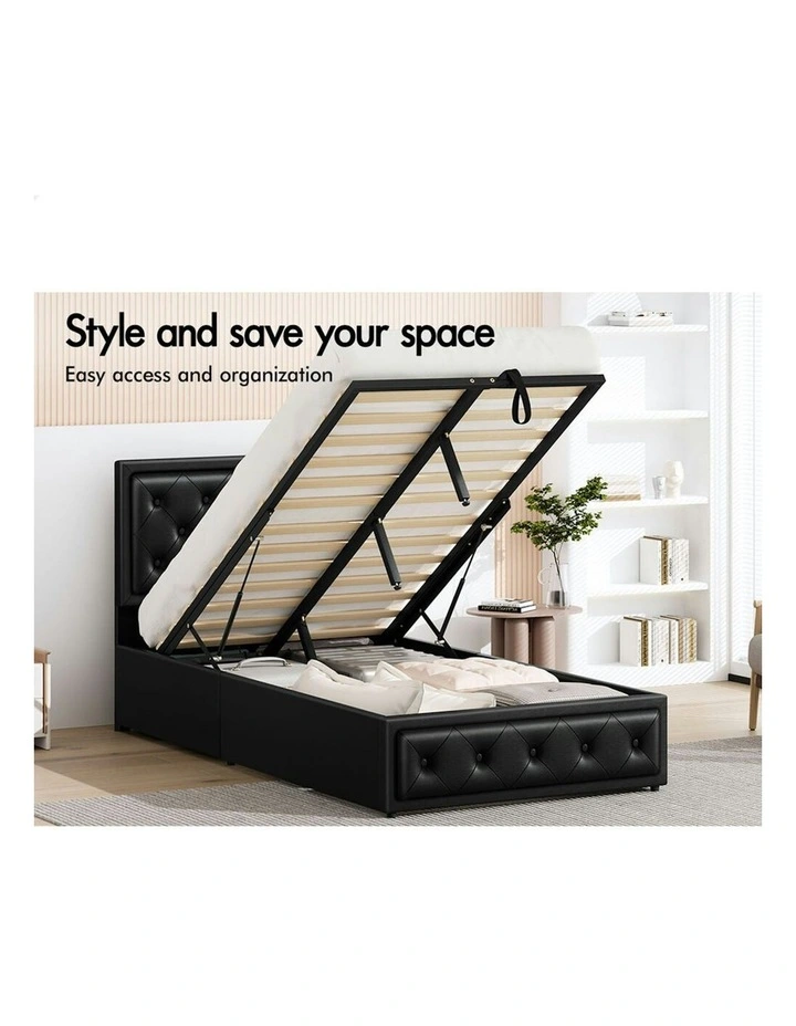 ALFORDSON Bed Frame King Single Gas Lift Storage Mattress Base Leather DIANA Black image 3