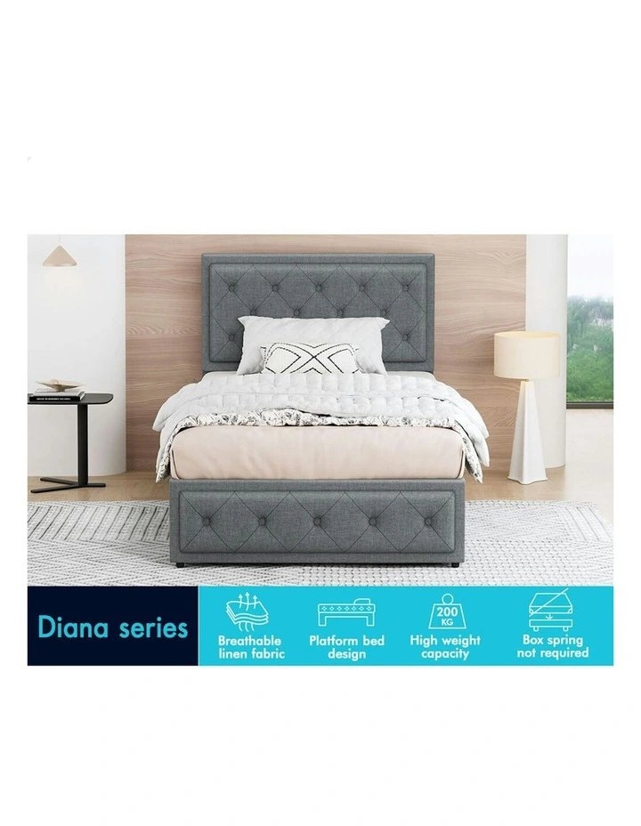 ALFORDSON Bed Frame King Single Gas Lift Storage Mattress Base Fabric Grey DIANA image 2