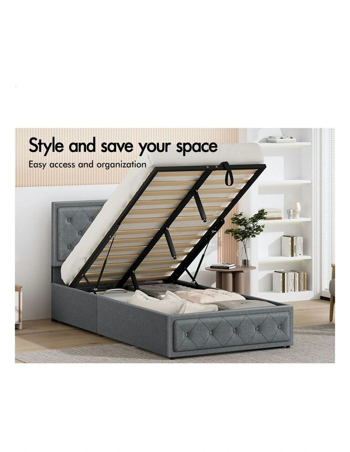 ALFORDSON Bed Frame King Single Gas Lift Storage Mattress Base Fabric Grey DIANA image 3