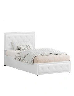 King Single Size Gas Lift Bed Frame in White