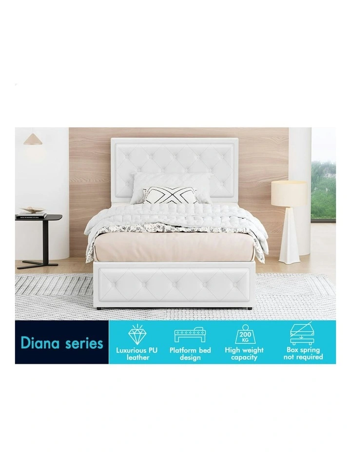 King Single Size Gas Lift Bed Frame in White image 2