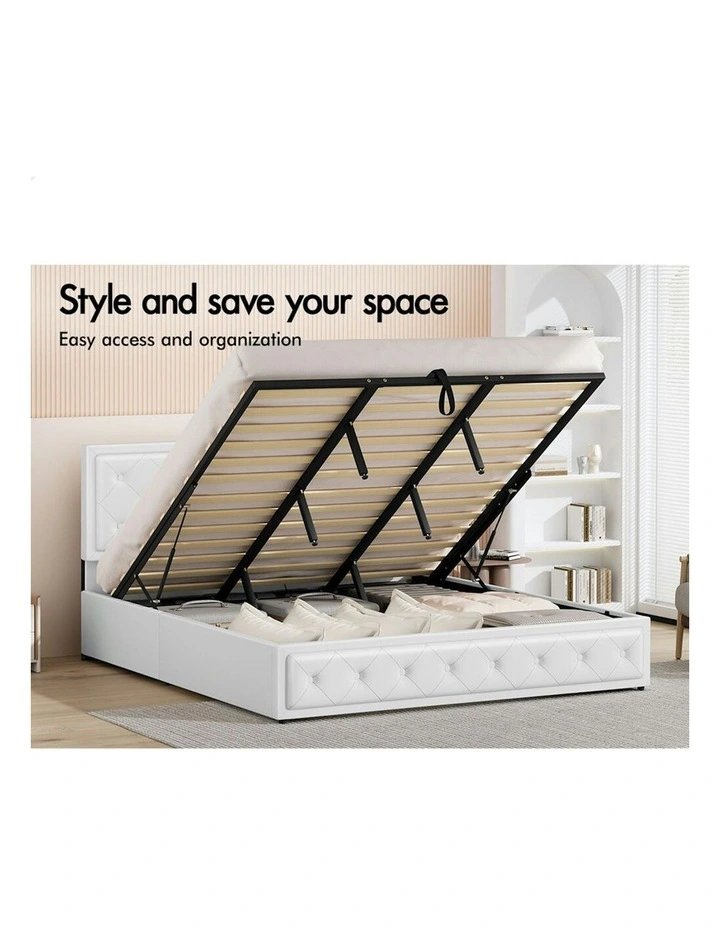 ALFORDSON Bed Frame King Size Gas Lift Storage Mattress Base Leather White DIANA image 3