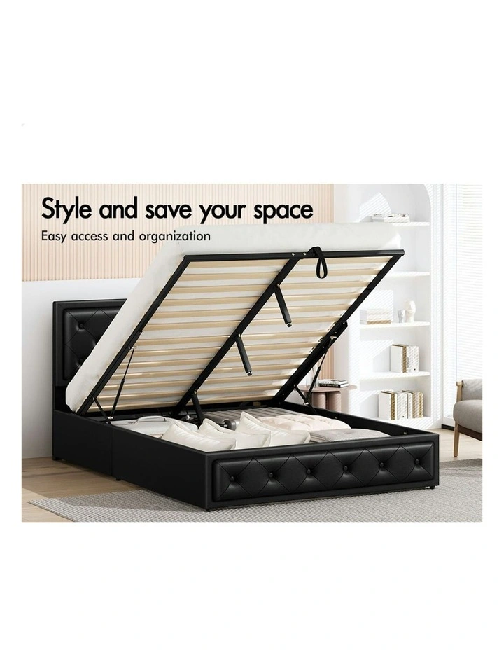 ALFORDSON Bed Frame Queen Size Gas Lift Storage Mattress Base Leather DIANA Black image 3