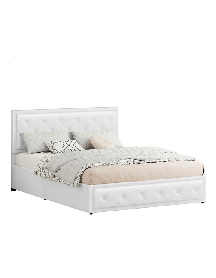 Queen Size Gas Lift Bed Frame in White image 1