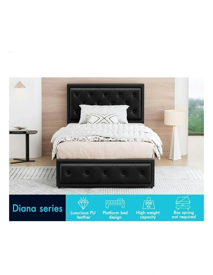 ALFORDSON Bed Frame Single Size Gas Lift Storage Mattress Base Leather DIANA Black image 2