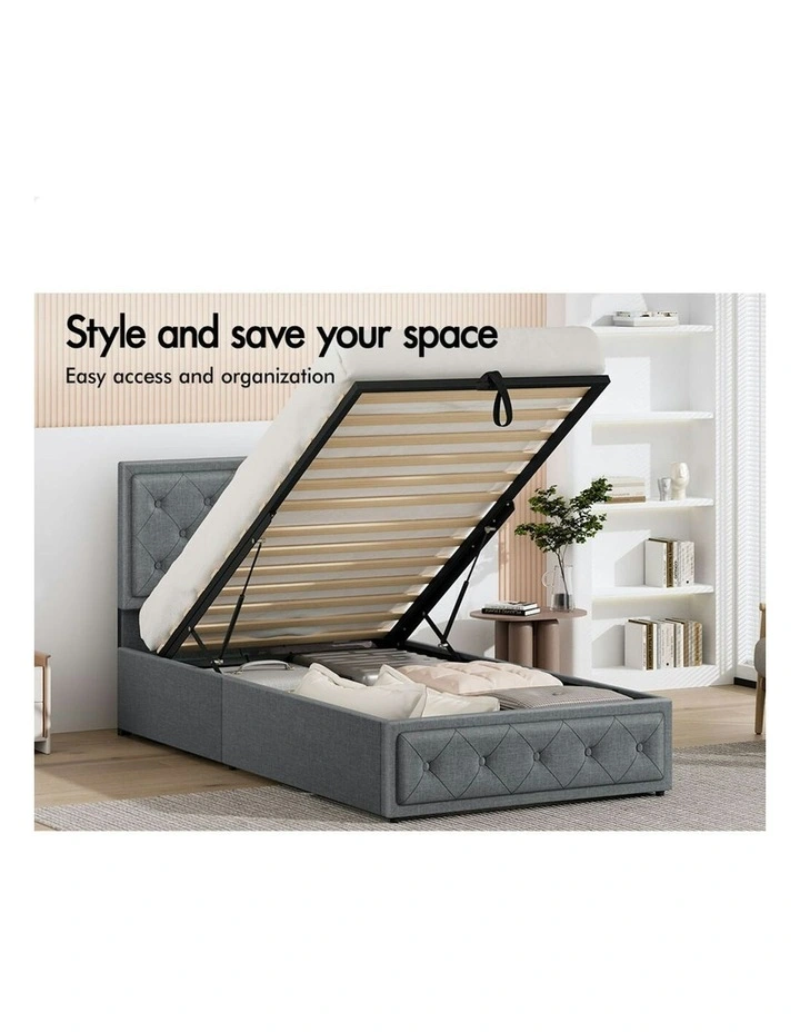 ALFORDSON Bed Frame Single Size Gas Lift Storage Mattress Base Fabric Grey DIANA image 3